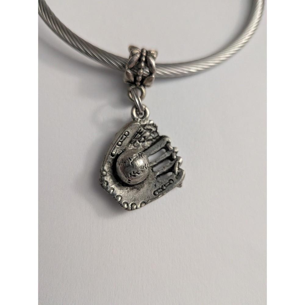 Silver Baseball Glove and Ball Dangle Charm for Bracelet Sport Jewelry Accessory